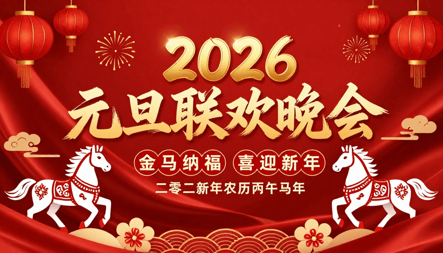 2026庆祝素材：2026元旦联欢晚会：喜庆金色书法主题海报
