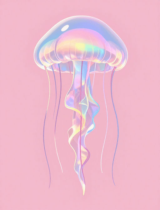 粉色背景素材：梦幻虹彩水母：柔和粉彩背景的绚丽展示