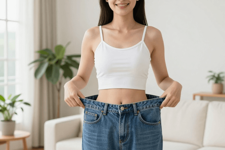 身材管理素材：亚洲女性健康减脂效果展示，高清商业摄影