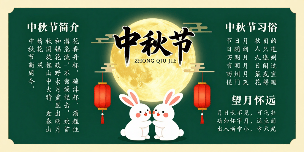 卡通白兔素材：中秋佳节传统水墨风海报设计