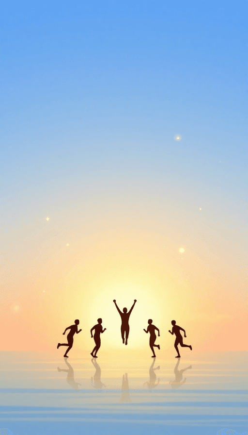 背景设计素材：极简梦幻天空与人物剪影插画