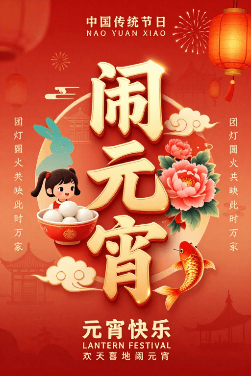 吉祥寓意素材：闹元宵·新春佳节海报