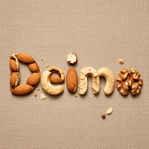 Logo设计素材：坚果拼字DeIma Logo：麻布背景上的自然纹理设计
