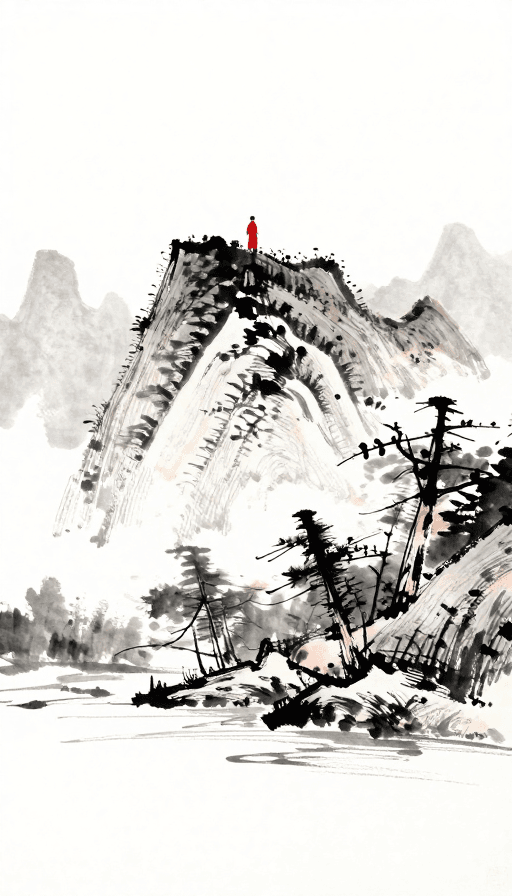 山水画素材：飞笔勾勒山水人物图，留白意境中蕴含东方美学