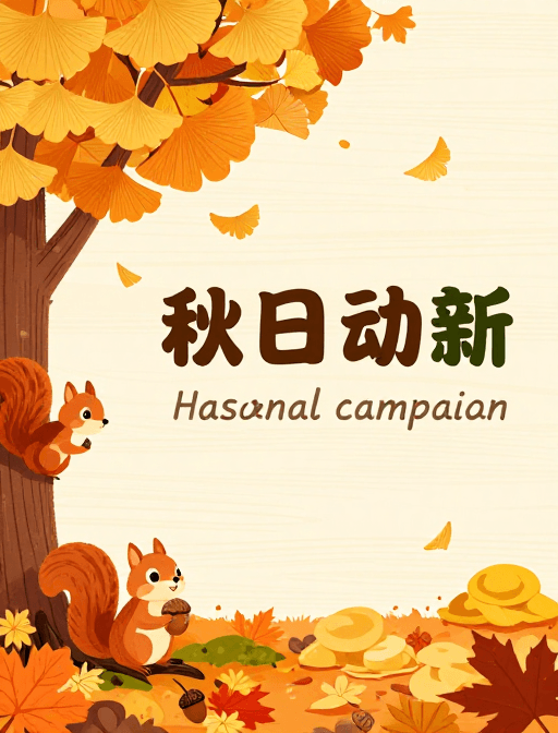 秋季主题素材：银杏松鼠秋日手绘海报