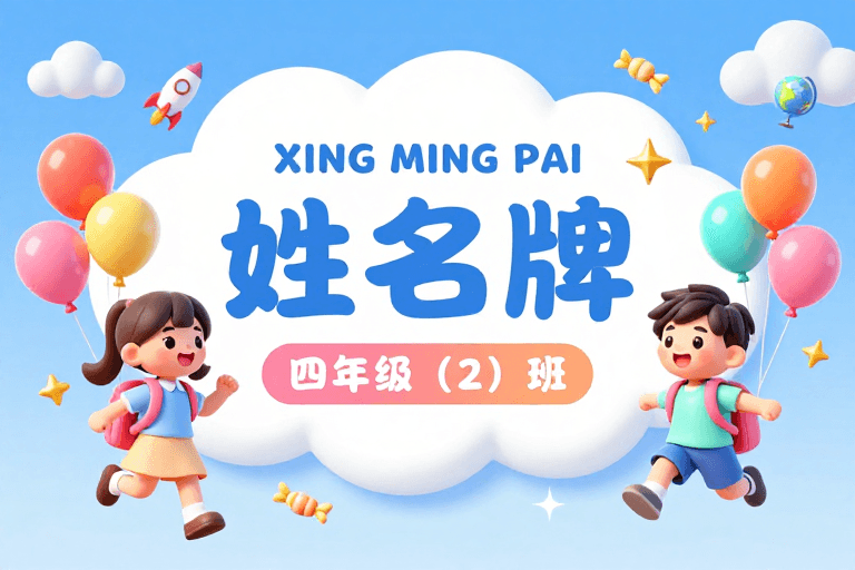 蓝白配色素材：童趣班级标识：蓝白梦幻设计，活力校园生活