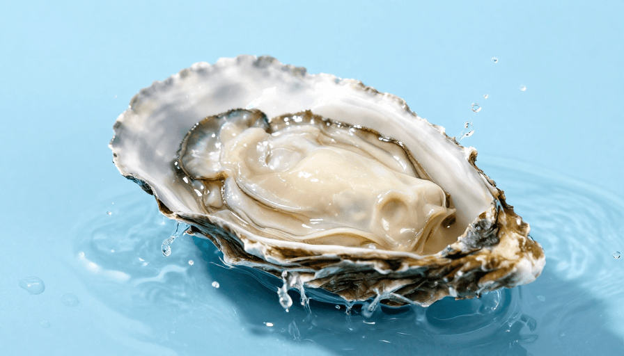 高清晰度素材：清新海味：饱满生蚝在蔚蓝水波中的完美呈现