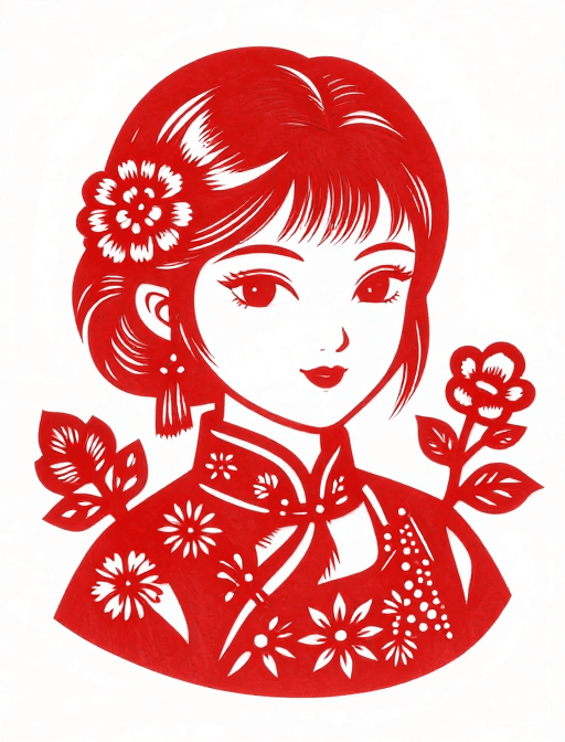 吉祥图案素材：中国剪纸艺术中的吉祥女孩：传统纹样与矢量美学