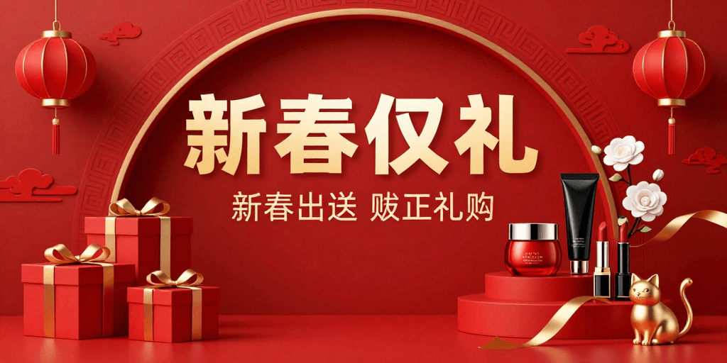 红色主调素材：喜庆红妆：传统中式节日促销海报