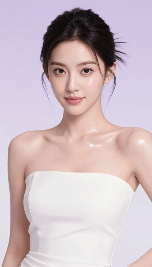 渐变背景素材：高级幼态医美模特：明星代言级皮肤质感与妆容