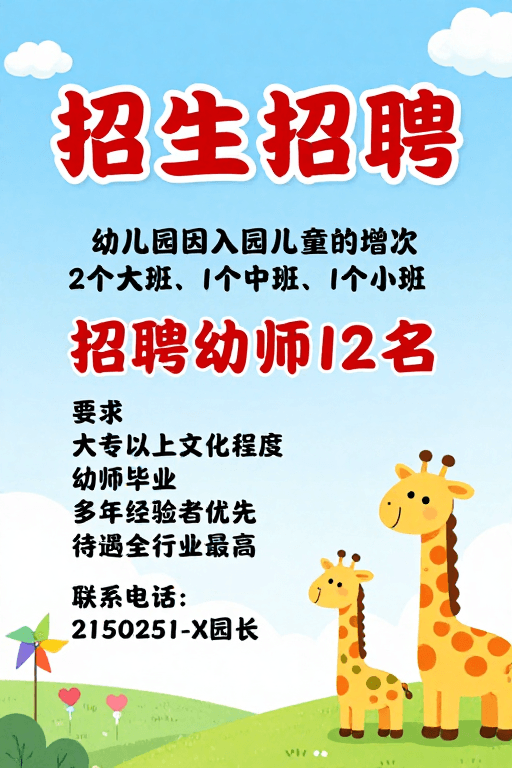 卡通设计素材：童趣清新幼儿园招生海报，活力满满迎新生