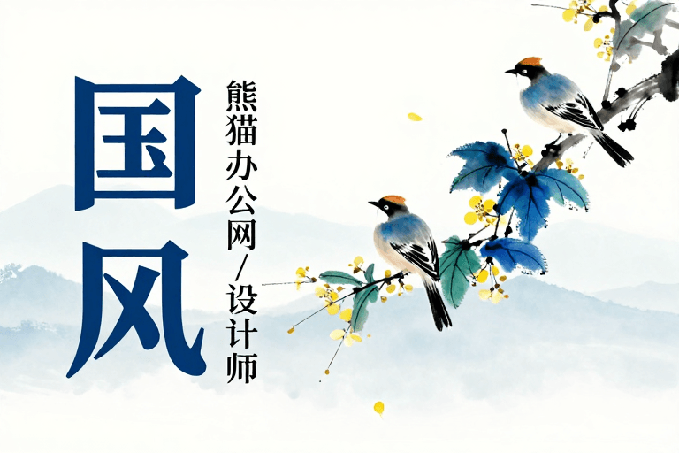 熊猫办公网素材：国风水墨意境：熊猫办公网设计师专属海报