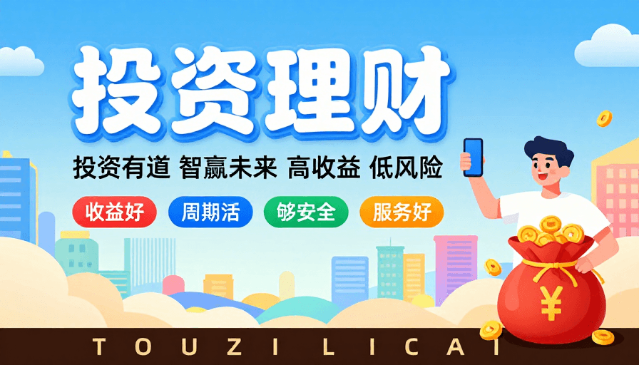 城市剪影素材：活力理财插画海报：智赢未来的投资指南