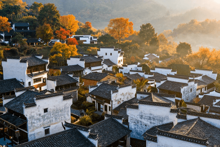 文化遗产素材：徽派古韵晨曦秋景