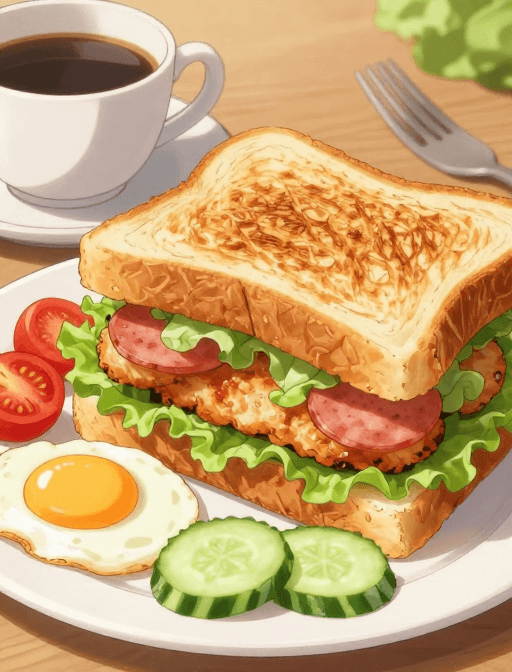 美食插画素材：电影感动漫三明治海报，诱人美食全景展示