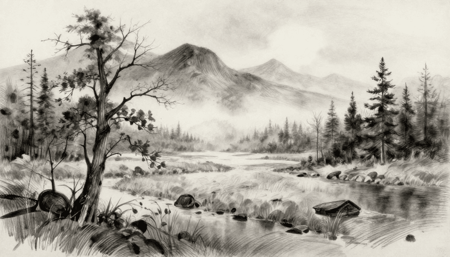 高清素描风景画：细腻笔触勾勒自然意境