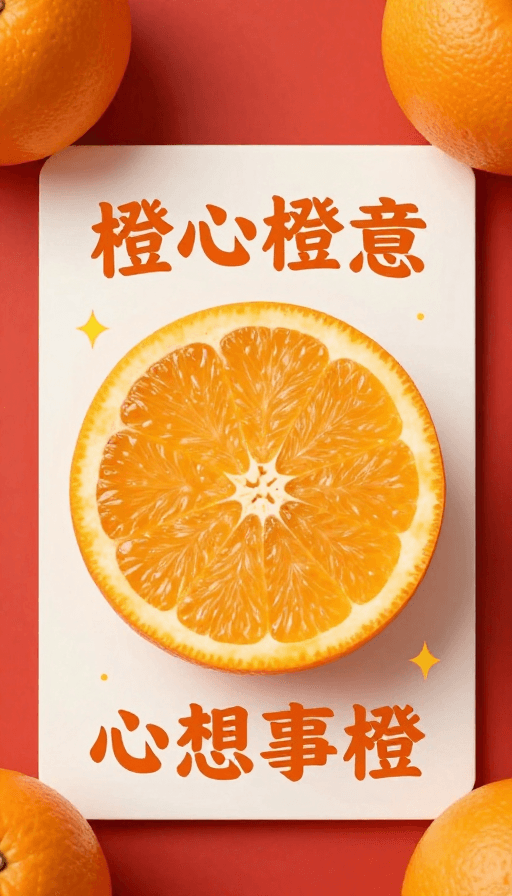 插画风格素材：橙心橙意：新年创意橙子插画祝福图