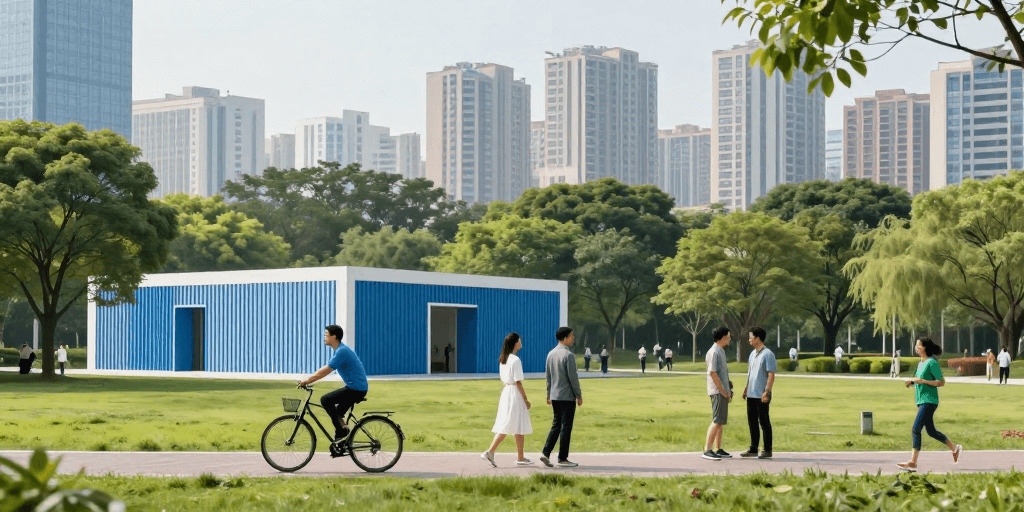 生活场景素材：都市公园活力瞬间：清新光影下的城市生活
