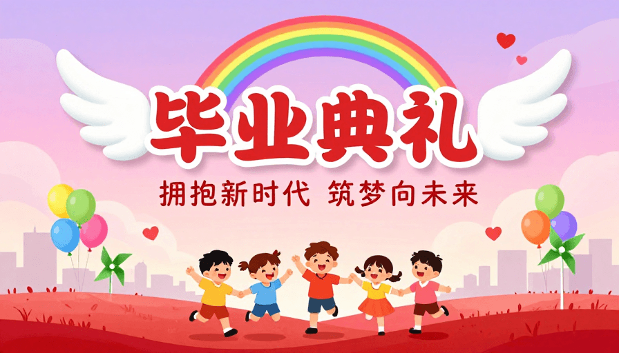 毕业庆典素材：梦幻彩虹毕业季：童趣希望与成长庆典