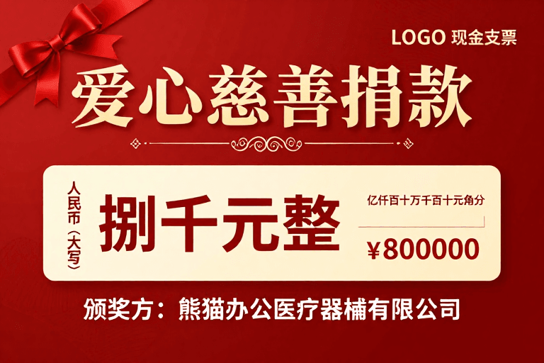 红色主调素材：爱心慈善捐款现金支票：庄重典雅的节日喜庆设计
