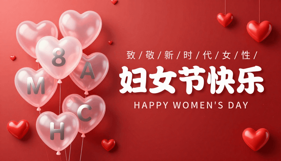 优雅妇女节主题海报：红色心形与光影