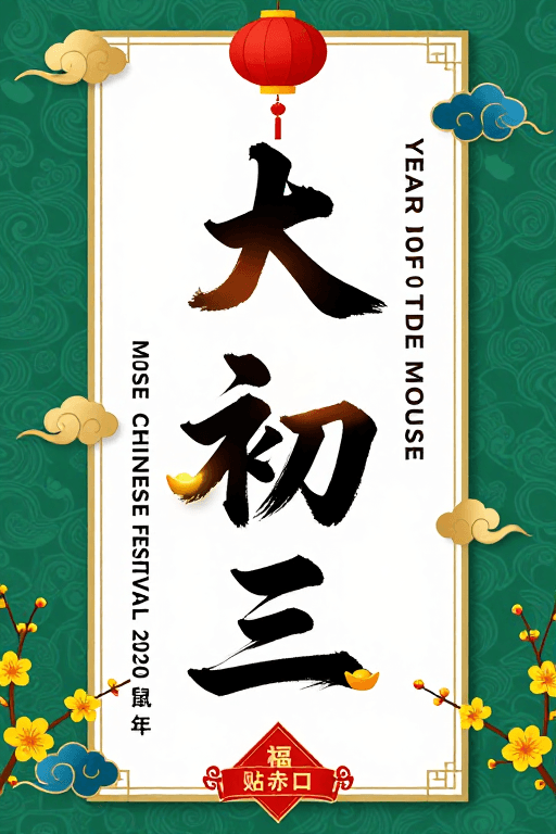 鼠年素材：鼠年新春海报：传统书法与祥纹设计