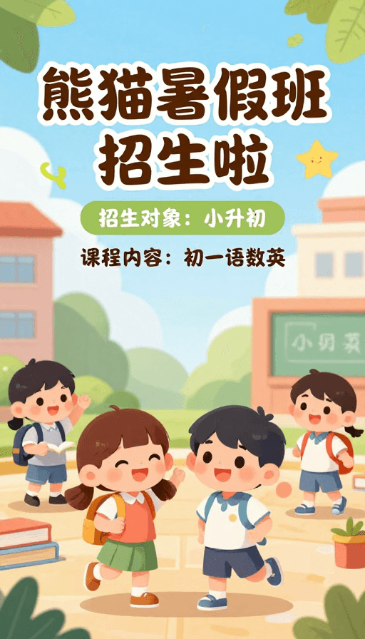 Q版卡通素材：Q版熊猫招新生！开学快乐，初一语数英课程来啦