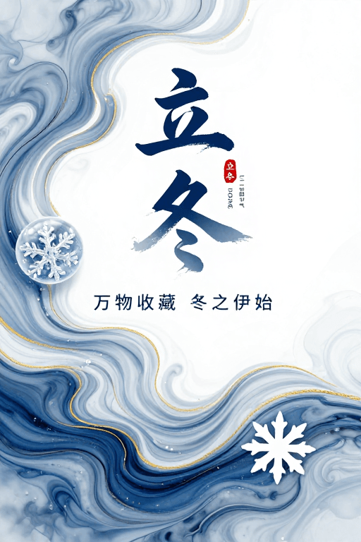 文化海报素材：新中式水墨立冬海报，清冷雅致冬之始