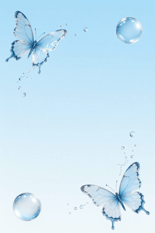 清水质感素材：清透水韵灵蝶·纯净视觉中心留白设计