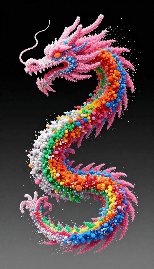 视觉张力素材：粒子流绘抽象龙：彩色能量视觉盛宴