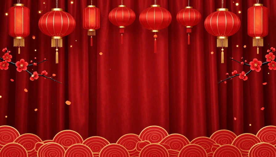 祥云纹样素材：春节喜庆红色中国风舞台背景图
