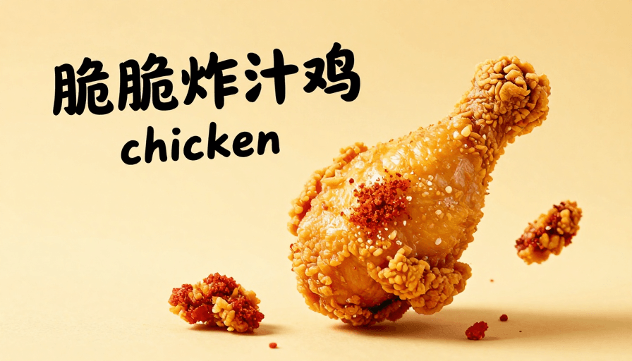 暖色调海报素材：金黄酥脆炸鸡海报，辣味点缀诱人食欲