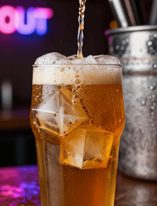 精酿啤酒素材：精酿微距：冰山折射霓虹与焦糖泡沫的艺术瞬间
