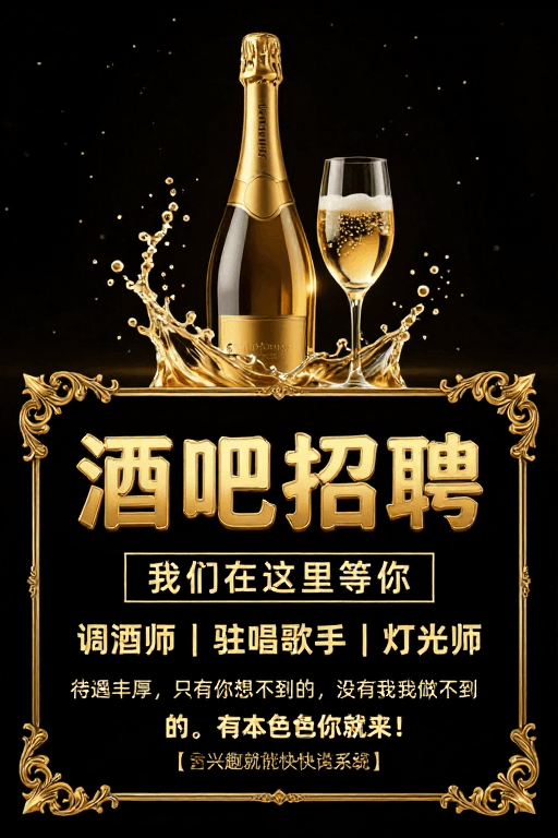 动态效果素材：奢华金辉酒吧招聘：精英汇聚，共启非凡之夜