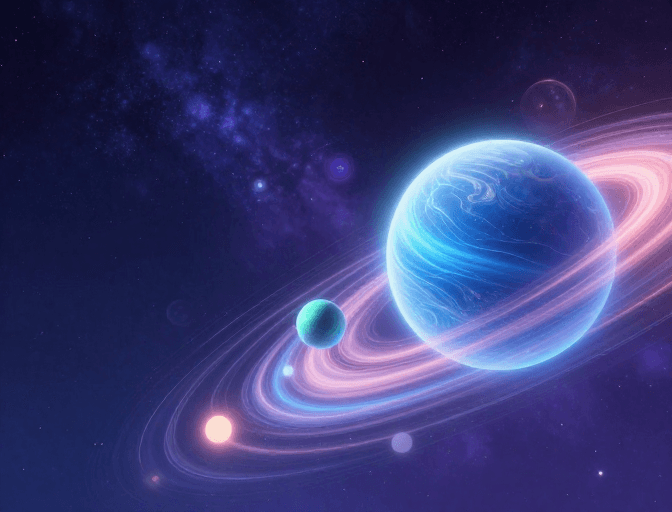 梦幻质感素材：梦幻蓝紫星空：科幻数字插画宇宙穿越