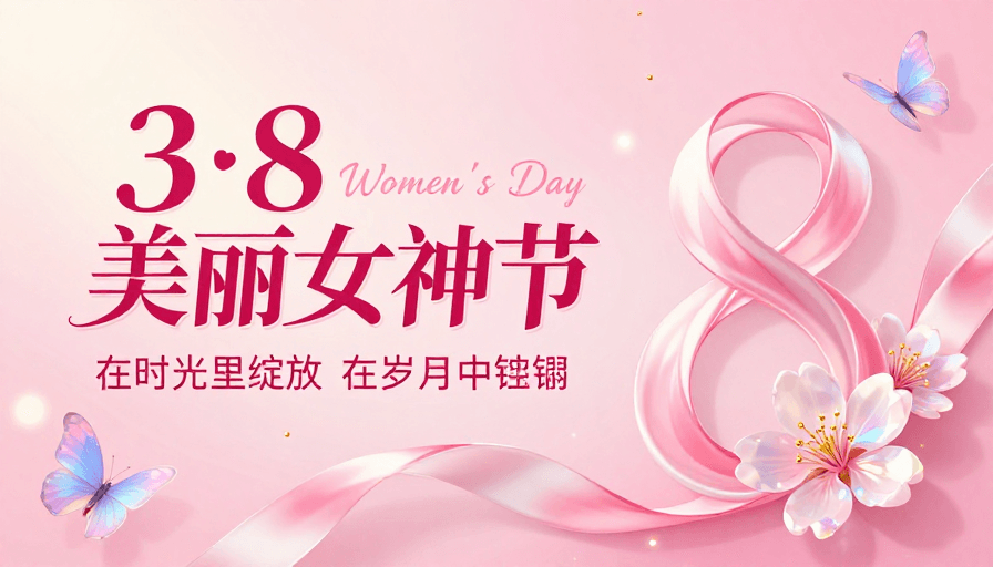 女神节素材：3·8女神节梦幻海报：粉红流光闪耀时光绽放