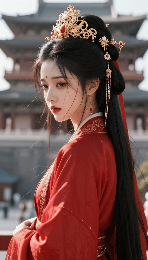 头像设计素材：红妆古楼：古风美人侧首回眸