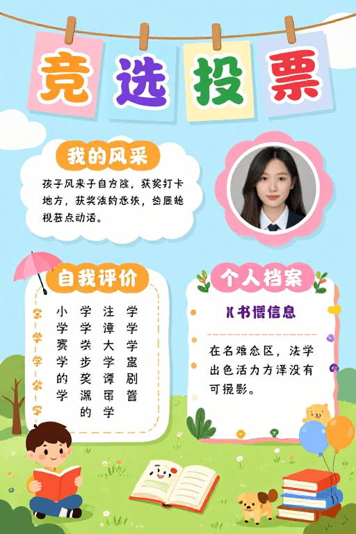 校园活动素材：童趣竞选票：清新校园风格的儿童投票宣传海报