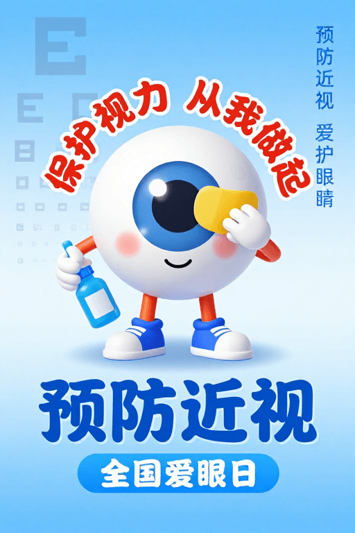 公益海报素材：预防近视守护光明——清新童趣公益设计