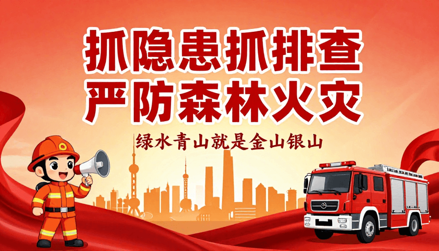 红色主题素材：红色主题森林防火宣传海报：抓隐患严防火灾