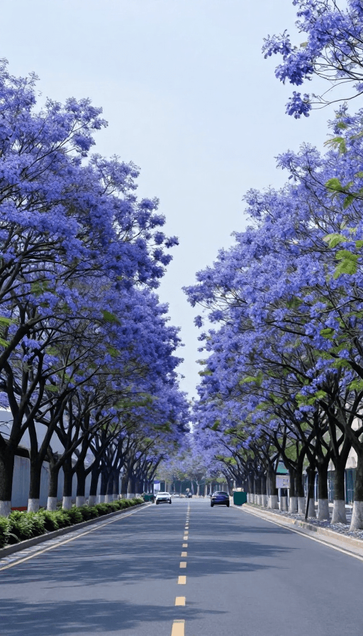 视觉艺术素材：梦幻蓝花公路：绚烂之路
