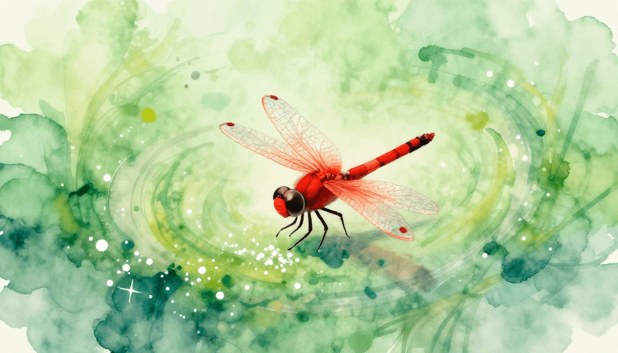 装饰背景素材：春意盎然：梦幻水彩绘绘的红蜻蜓与繁花旋涡