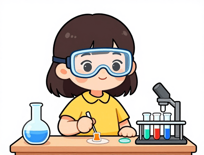 趣味探索素材：科学小实验：戴护目镜女孩的趣味探索