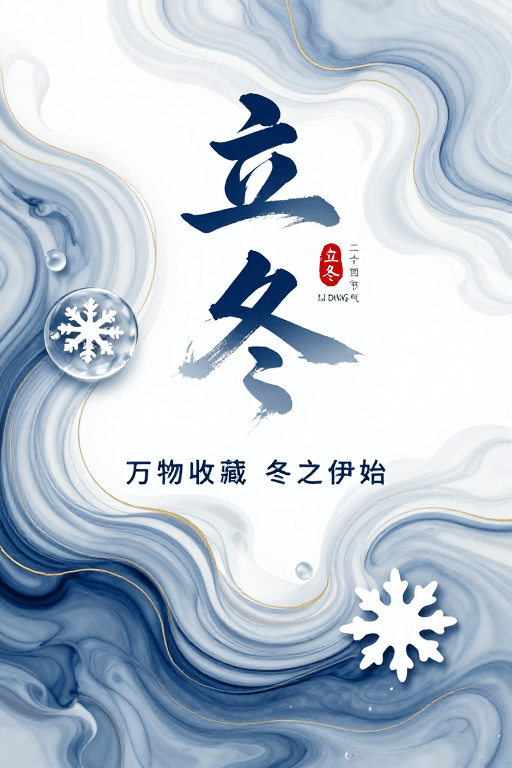 节气海报素材：新中式水墨与流体艺术的立冬冬日意境海报