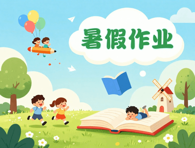 创意教育素材：清新童趣夏日：快乐暑假与作业平衡艺术