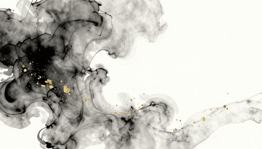 抽象背景素材：灰墨云纹金箔点缀的东方极简艺术背景