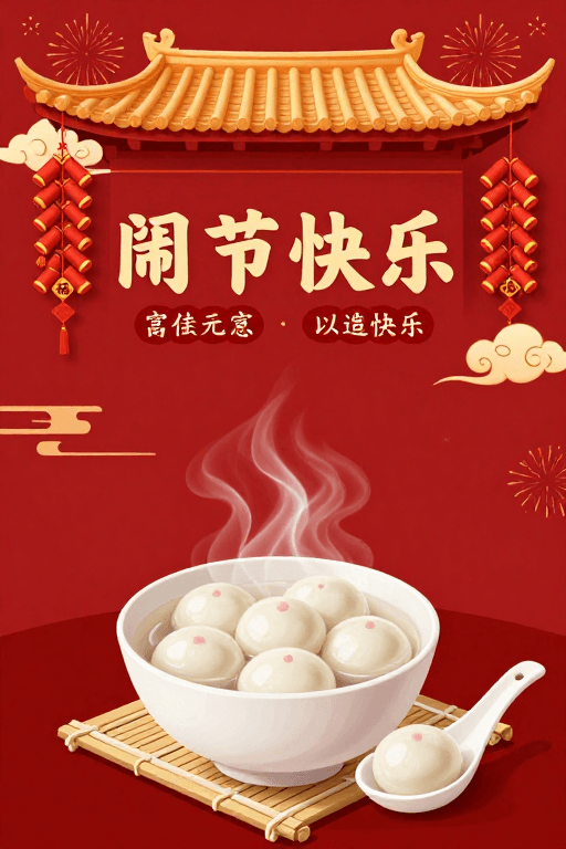 海报模板素材：喜庆新年氛围中式汤圆插画海报