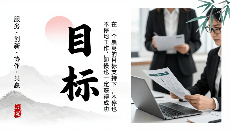 团队协作素材：现代商务水墨风战略海报：目标与协作