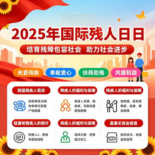 国际残疾人日素材：2025国际残疾人日公益海报：共融同行，关爱生命
