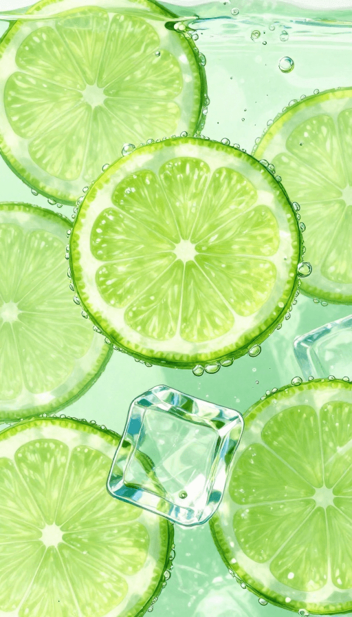 浆果朋克素材：夏日清凉：动漫风格透明柠檬冰饮插画